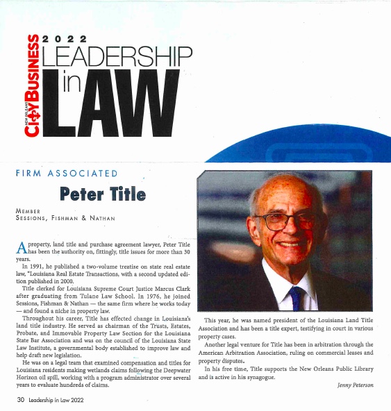Read more about the article Peter S. Title – City Business Article